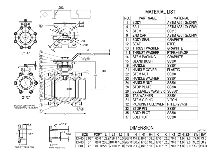 SIMODI Ball Valve Drawing(s)